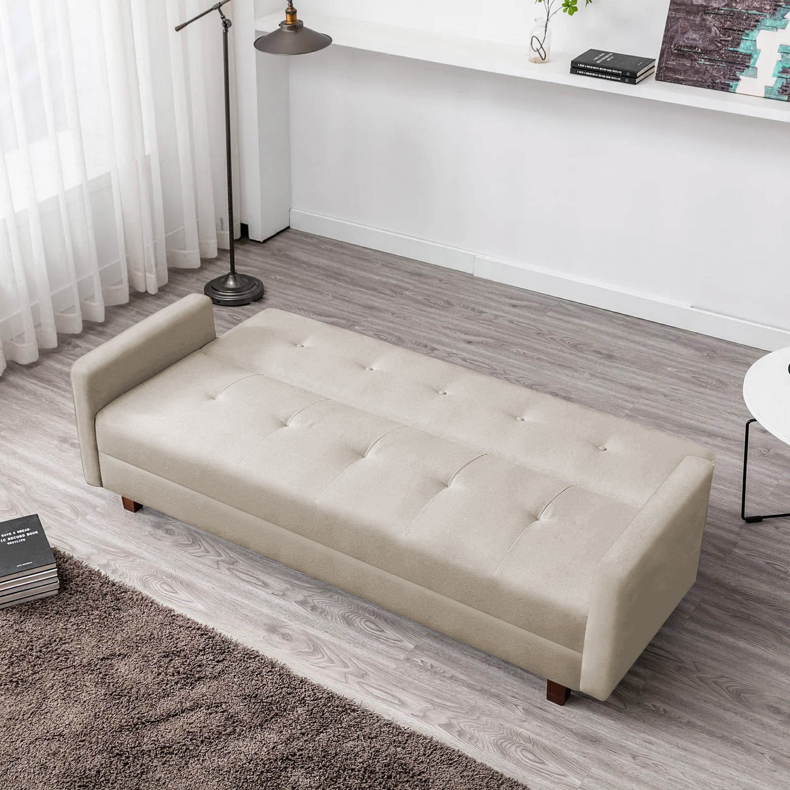 Sofá Cama 3 Lugares Dhenver Suede Bege - AM Interiores - 2