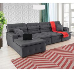 Sofá Orlando 3.45x2.10m com Chaise, Retrátil e Reclinável - Chumbo - 1