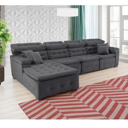 Sofá Orlando 3.45x2.10m com Chaise, Retrátil e Reclinável - Chumbo - 7