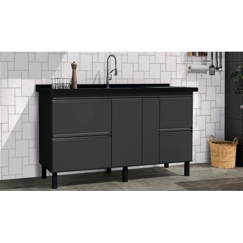 Gabinete Cozinha Mdf 1,44m Elegance com 5 Pés Pré-montado:preto/grafite