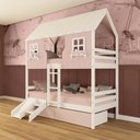 Ver imagem 2 de Beliche Casinha Encantada com 02 Gavetas Kit Escada/ Escorregador Madeira Maciça Rosa/ Branco
