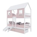 Ver imagem 1 de Beliche Casinha Encantada com 02 Gavetas Kit Escada/ Escorregador Madeira Maciça Rosa/ Branco