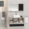 Conjunto Gabinete Banheiro VENUS 80cm Madeirado/Preto - Gabinete + Cuba + Espelheira + Tampo Vidro - 1