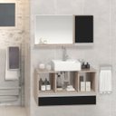 Ver imagem 1 de Conjunto Gabinete Banheiro VENUS 80cm Madeirado/Preto - Gabinete + Cuba + Espelheira + Tampo Vidro