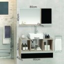 Ver imagem 2 de Conjunto Gabinete Banheiro VENUS 80cm Madeirado/Preto - Gabinete + Cuba + Espelheira + Tampo Vidro