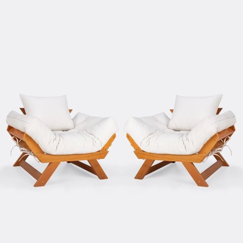 Kit 2 Poltrona Japão Futon Acquablock Branco Off Madeira Nobre