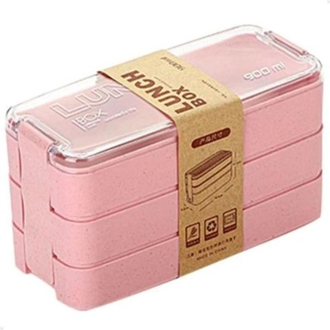 Marmita Fitness Lunch Box 900ml 3 Divisórias Pote Mantimento Bento 3 em 1 Lorben