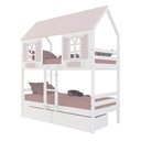 Ver imagem 1 de Beliche Casinha Bela com 2 Gavetas - Madeira Maciça Branco/Rosa | Megamobilia