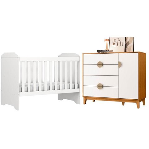 Berço Americano Mini Cama Mel com Cômoda Sapateira Ipe Branco Cinamomo - Móveis Albatroz