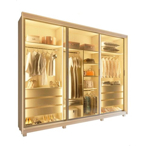 Guarda Roupa Reflecta 3 Portas Correr com Pés e Led Matt Cor:off White