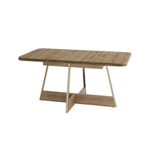 Mesa de Sala Jantar Átria Retangular 1592 Aço C/ Tampo Madeirado 160x90cm Dourado/noce/carvalho -