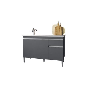 Balcão Gabinete para Cozinha Tatiane 120cm 3 Portas 1 Gaveta:cinza