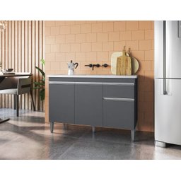 Balcão Gabinete para Cozinha Tatiane 120cm 3 Portas 1 Gaveta:cinza - 2