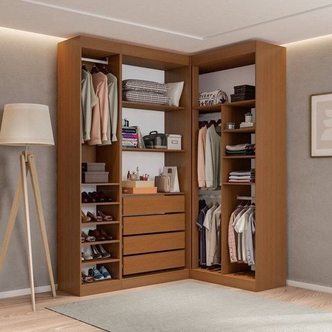 Guarda-Roupas Closet Modulado Roupeiro de Canto L sem Portas 4 Gavetas Sapateira Versatille Yescasa
