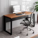 Ver imagem 1 de Mesa Plataforma Individual com Caixa de Tomadas Pés Metal 120cm Industrial Executive Nogal E Preto