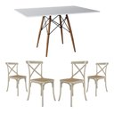 Ver imagem 1 de Conjunto de Mesa Eiffel Retangular Tampo de Madeira 120x75cm Branco com 4 Cadeiras Katrina Off White