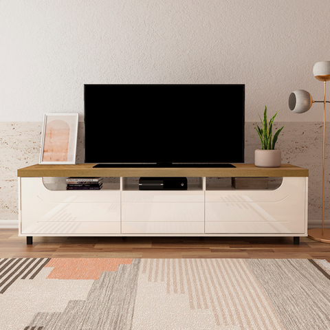 Rack para Tv até 75 Polegadas Urano 2 Portas 1 Gaveta Pinho/off White - Pnr Móveis