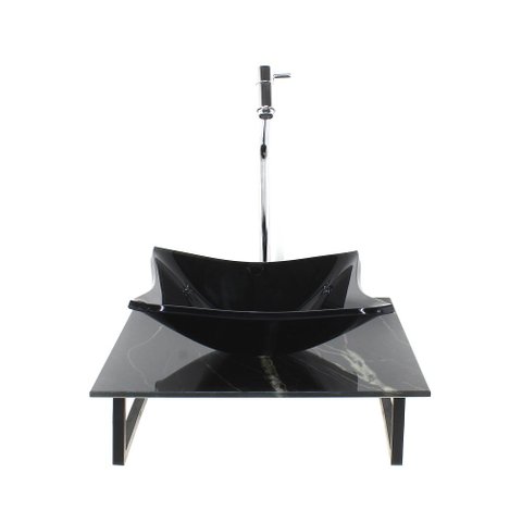 Gabinete de Vidro com Cuba Quadrada com Tampo de Vidro 40cm X 40cm Mármore Preto Mais Torneira Metal