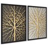 Kit 2 Quadros Árvores Raízes Preto Branco Dourado 45x34cm - com Vidro:moldura Preta - 1