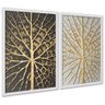 Kit 2 Quadros Árvores Raízes Preto Branco Dourado 45x34cm - com Vidro:moldura Preta - 2