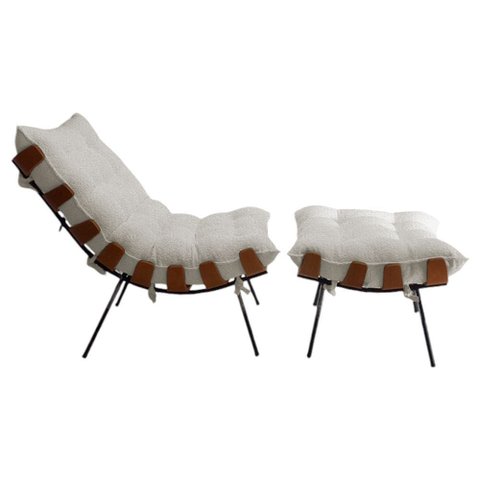 Kit Poltrona Costela com Puff Bouclê Off White