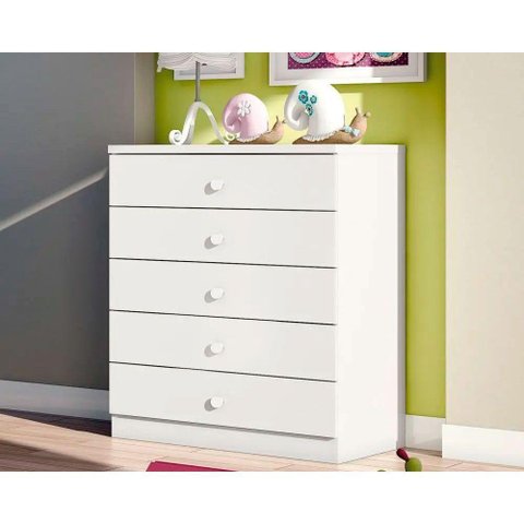 Cômoda de Quarto Bala Menta C- 5 Gavetas Branco - Henn