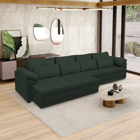 Sofá Retrátil Manual Sala de Estar Nolan Bipartido 414cm Conforto Premium em Couro Verde G58 - Gran 