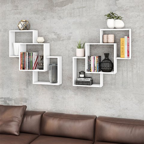 Kit 2 Nichos Prateleiras Decorativas Quadrado 79 Cm Sala Quarto Escritório Mdp Branco - Clicklar