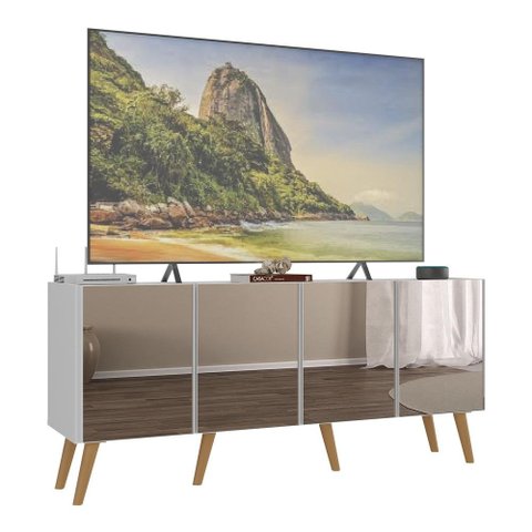 Rack Tv até 50 Polegadas 4 Portas Retrô com Espelhos Multimóveis Mp1082 Branco/natural