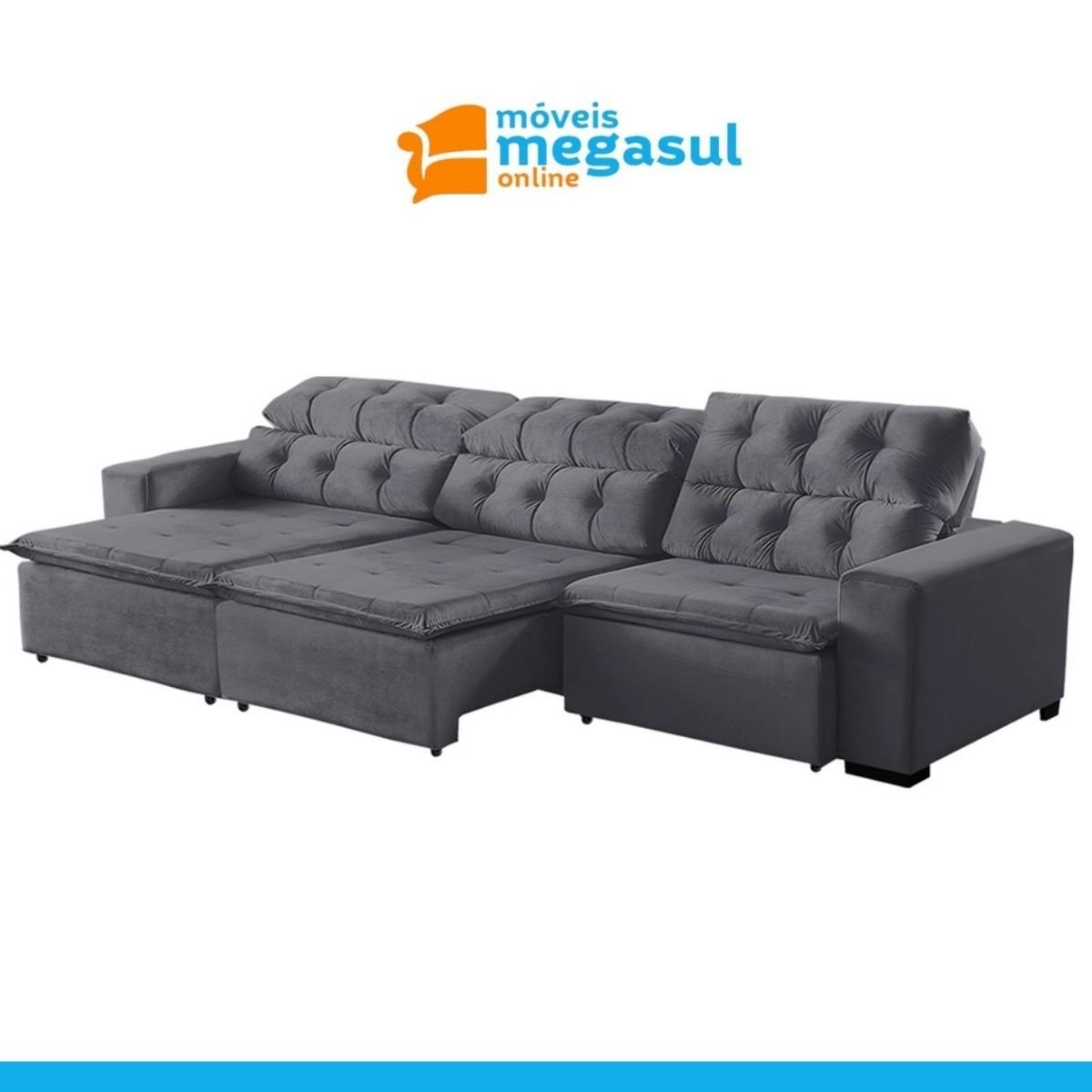 Sofá Retrátil Reclinável 7lugares 350cm Suede Cinza Megasul - 4