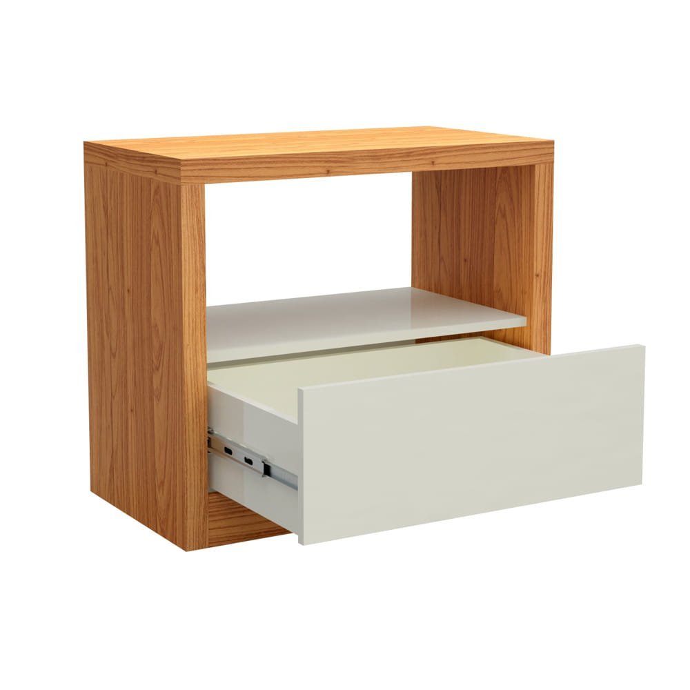 Mesa de Cabeceira 100% Mdf com 01 Gaveta Tw140 Dalla Costa - Freijó/off White - 4