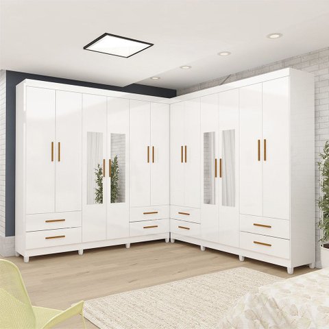 Closet Casal Duplo Lu 12PTS 08 Gavetas com Espelho com Pés Slim Carioca Móveis
