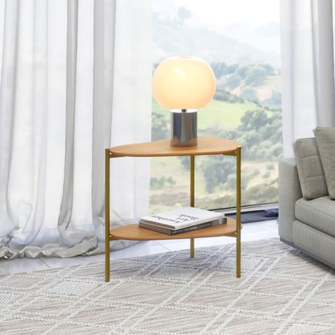 Mesa Lateral Orgânica 62cm Pés em Metal Dalla Costa 100% MDF Cor:Freijó