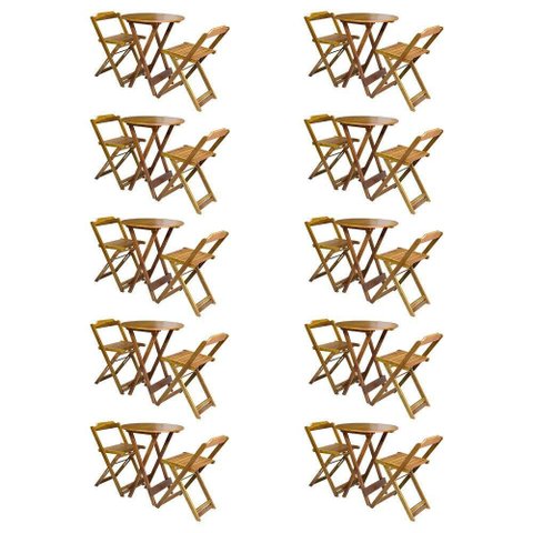 Kit 10 Jogos De Mesa Bistrô De Madeira Com 2 Cadeiras Dobravel Mel - Amarelo