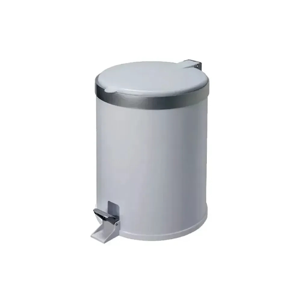 Lixeira com Pedal Branca com Aro Prata - 12 Litros
