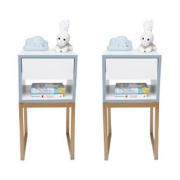 Mesa de Cabeceira Branca 30cm Eco Quarto Infantil Menino Azul Base Metal Dourada - 5