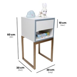 Mesa de Cabeceira Branca 30cm Eco Quarto Infantil Menino Azul Base Metal Dourada - 2