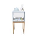 Ver imagem 1 de Mesa de Cabeceira Branca 30cm Eco Quarto Infantil Menino Azul Base Metal Dourada