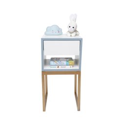 Mesa de Cabeceira Branca 30cm Eco Quarto Infantil Menino Azul Base Metal Dourada - 1