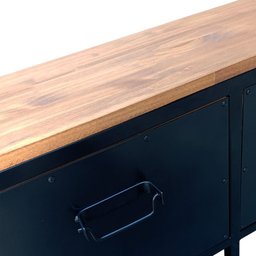 Rack de Ferro e Madeira Modelo Industrial C/ 4 Gavetas - Ferro em Preto e Madeira Maciça Castanheira - 9