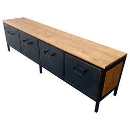 Rack de Ferro e Madeira Modelo Industrial C/ 4 Gavetas - Ferro em Preto e Madeira Maciça Castanheira - 3