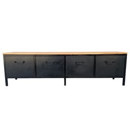 Rack de Ferro e Madeira Modelo Industrial C/ 4 Gavetas - Ferro em Preto e Madeira Maciça Castanheira - 2