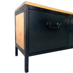 Rack de Ferro e Madeira Modelo Industrial C/ 4 Gavetas - Ferro em Preto e Madeira Maciça Castanheira - 8