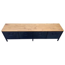 Rack de Ferro e Madeira Modelo Industrial C/ 4 Gavetas - Ferro em Preto e Madeira Maciça Castanheira - 4