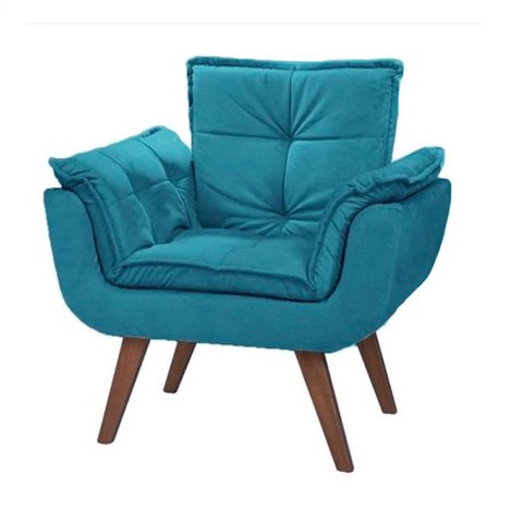 Poltrona Decorativa Mona Luxo Suede Azul Tiffany Recepção