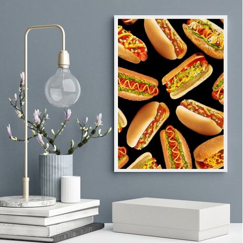 Quadro Decorativo Fotografia Cachorro Quente 24x18cm:madeira Branca
