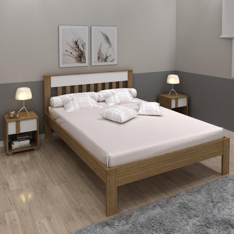 Cama de Casal para Colchão 138 X 188 Cm Multimóveis Cr35011 Amendoa/branca