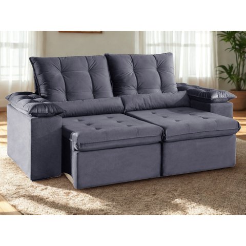 Sofa Colorado Retratil e Reclinavel 2,30 Metros Fernandes Estofados Cor Veludo Cinza