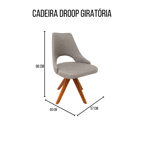 Cadeira de Jantar Droop Giratória Revestida em Tecido Linho Cinza Personal Decor Cinza claro - 3