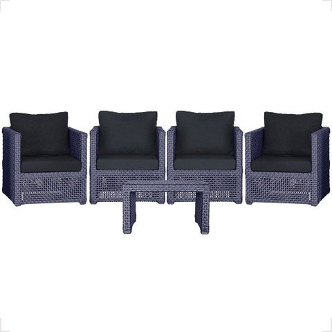 Mesa Centro e 4 Poltronas Madri Corda Náutica Estofado 12 Trama Original